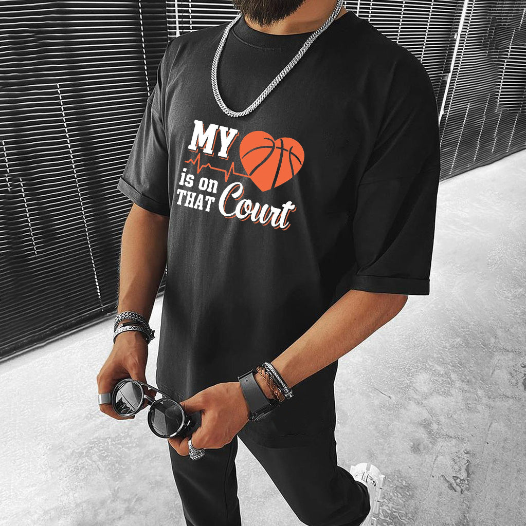 Basketball Enthusiast Stylish Print Men's Black T-shirt