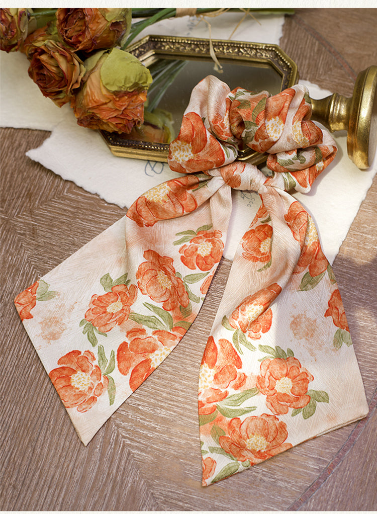 Orange Floral Print Satin Headband