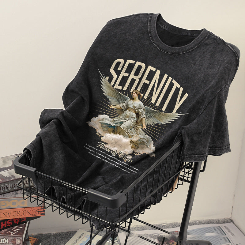 SERENITY Angel Men's Washed Black Color Tee