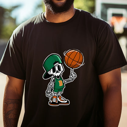 Skull With Basketball Print Men's Short Sleeve Tee