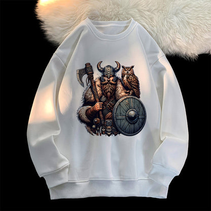 Viking Warrior and Owl Men's Crew Neck Sweatshirt