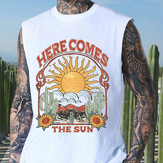 Men's Tropical Desert Cactus and Sun Print Tank Top