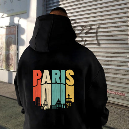 Silhouette of Paris Citycapes Men's Black Hoodie