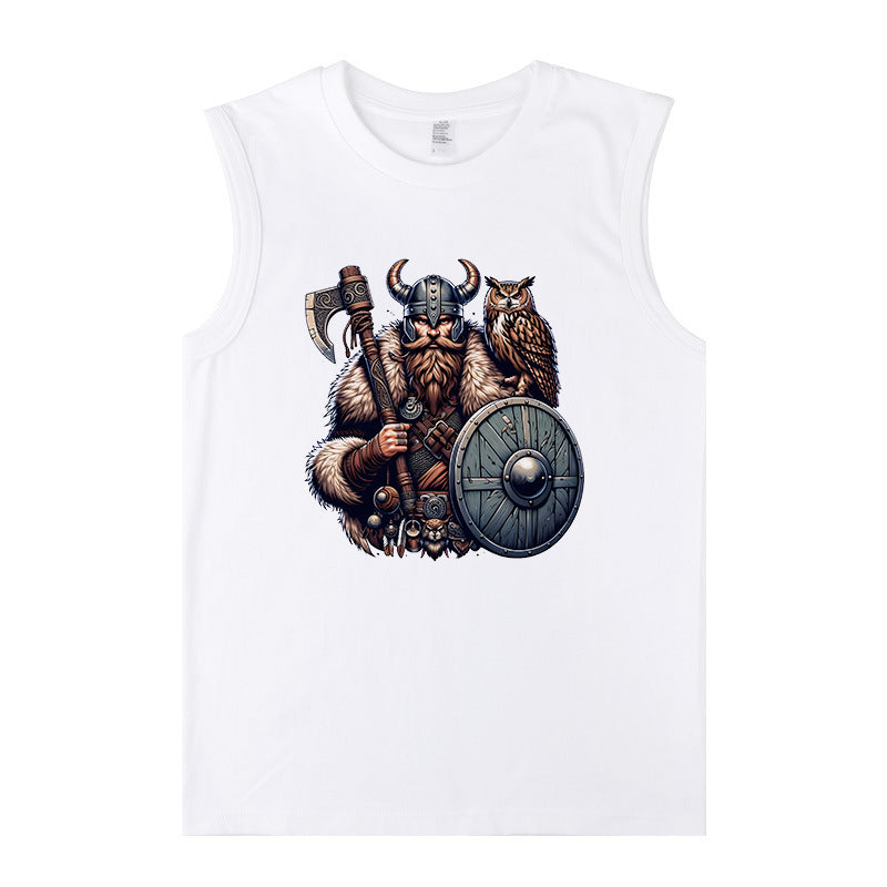 Viking Warrior and Owl Men's Cotton Tank Top