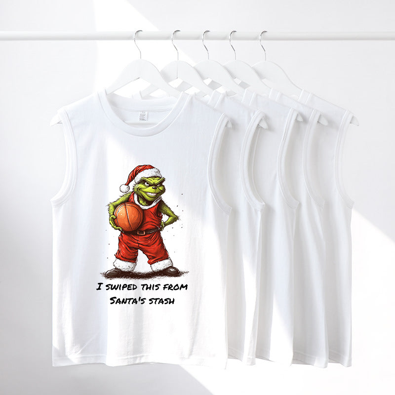 Grinch with Basketball Men's White Tank Top