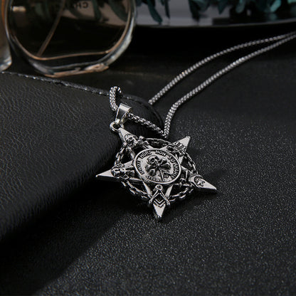 Skull and Pentagram Pendant Steel Chain