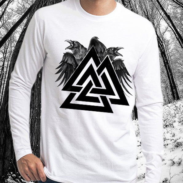 Norse Mythology Valknut and Ravens Print Men's Long Sleeve Tshirt