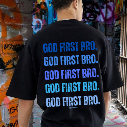 God First Bro. Men's Gradient Blue Cotton T-shirt