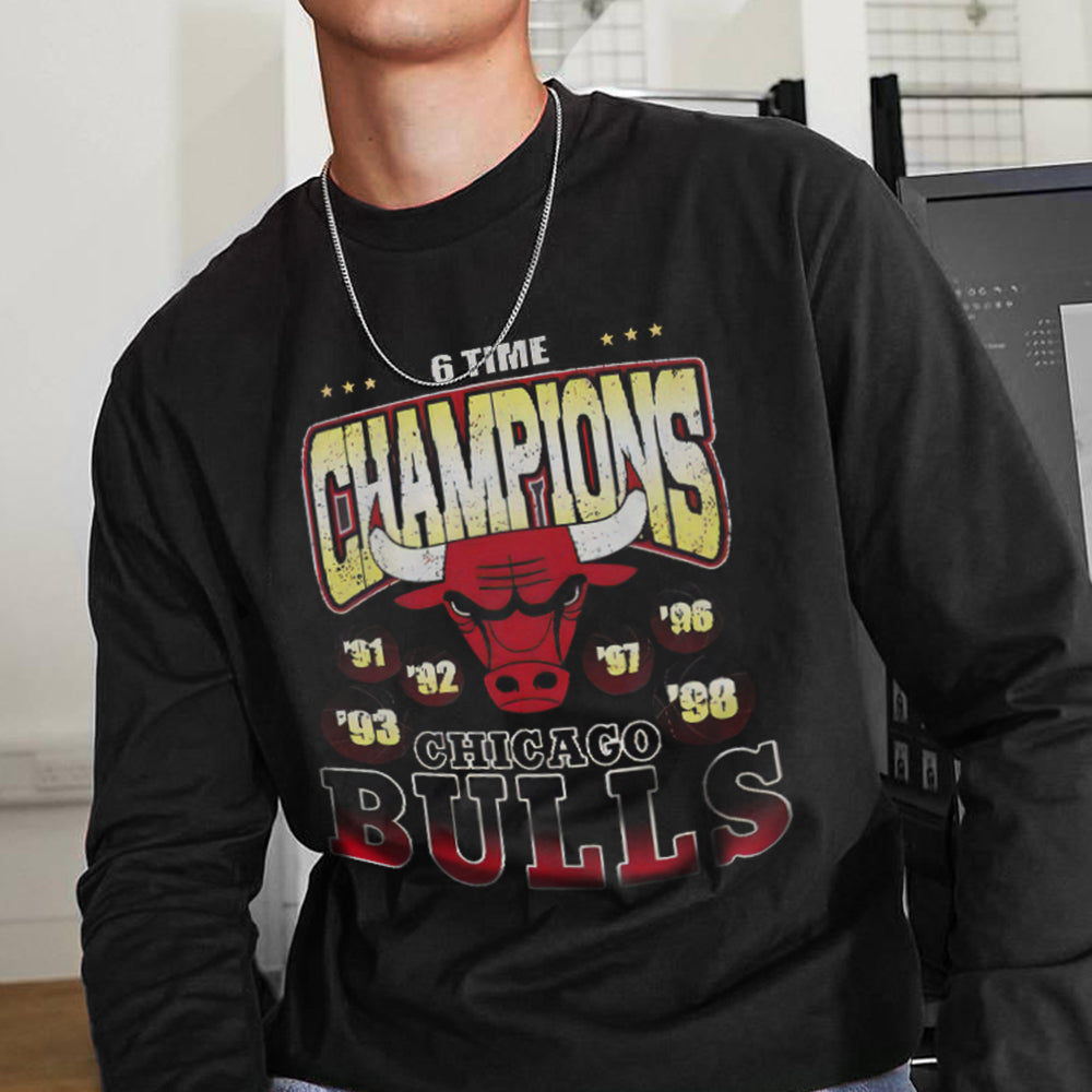 Champions Bull Basketball Print Men's Long Sleeve T-Shirts-B