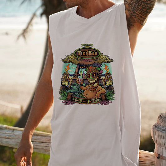 Tropical Vibes Tiki Bar Men's Casual Tank Top-B