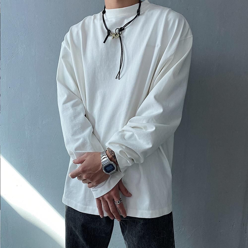 Men's Casual Solid Color Long Sleeved T-shirts-B