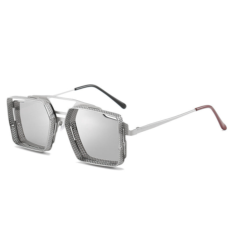 Retro Metal Hollow Square Frame Men s Sunglasses