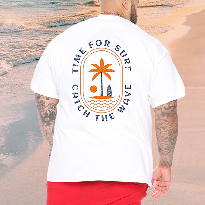 Palm Tree and Wave Print Men's White Tee