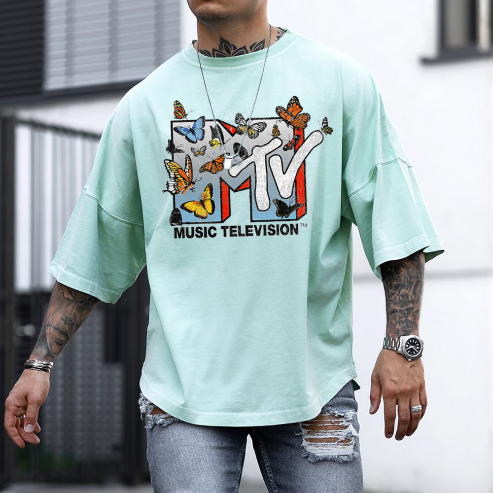 Music Television Vintage Graphic Print Crew Neck Casual Men's T-Shirt