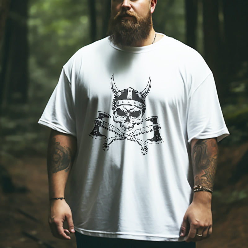 Men's Nordic Warrior Skull Helm and Axes Print Tee