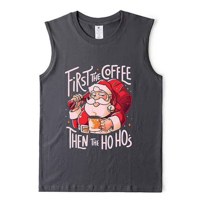 Xmas Coffee Lover Santa's Print Men's Tank