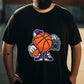 Men's Funny Basketball Character with Ball and Radio Print T-shirt