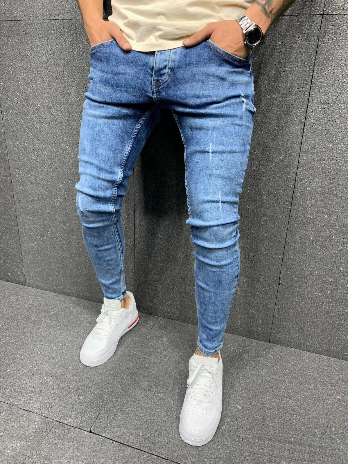 Stylish Distressed Stretch Denim Jeans