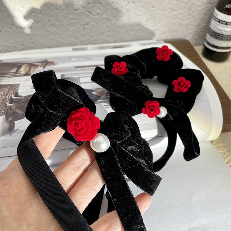 Romantic Vibes Rose and Pearl Ribbon Hair Circle