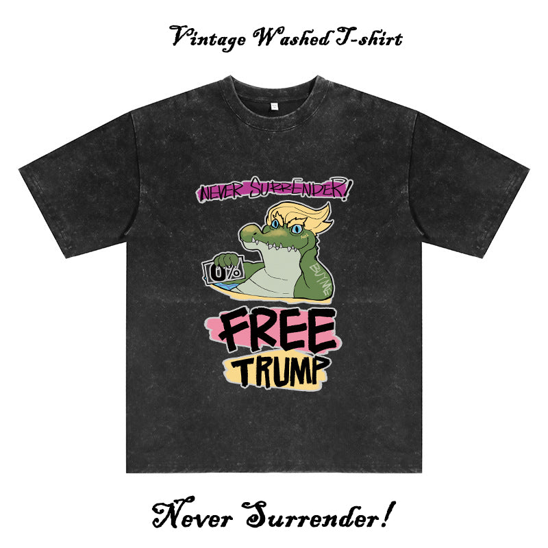 Trump Never Surrender Men's Washed Black Color Tee