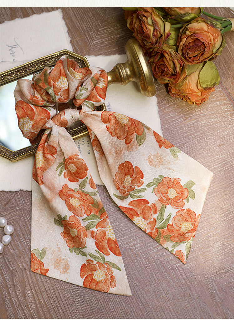 Orange Floral Print Satin Headband