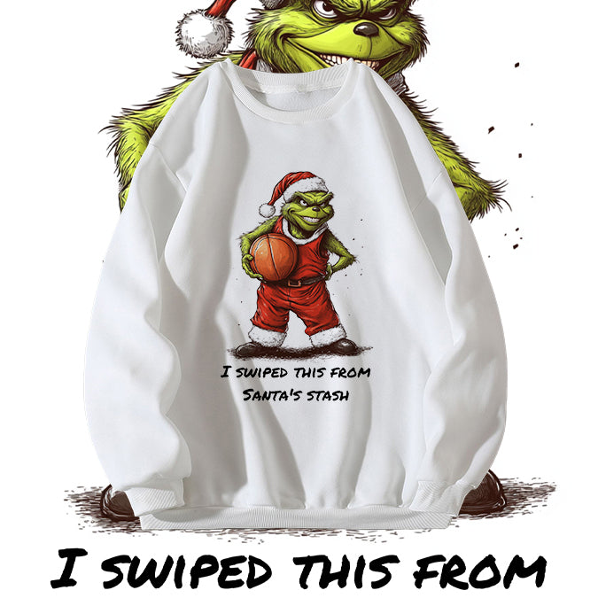 Grinch with Basketball Men's White Sweatshirt