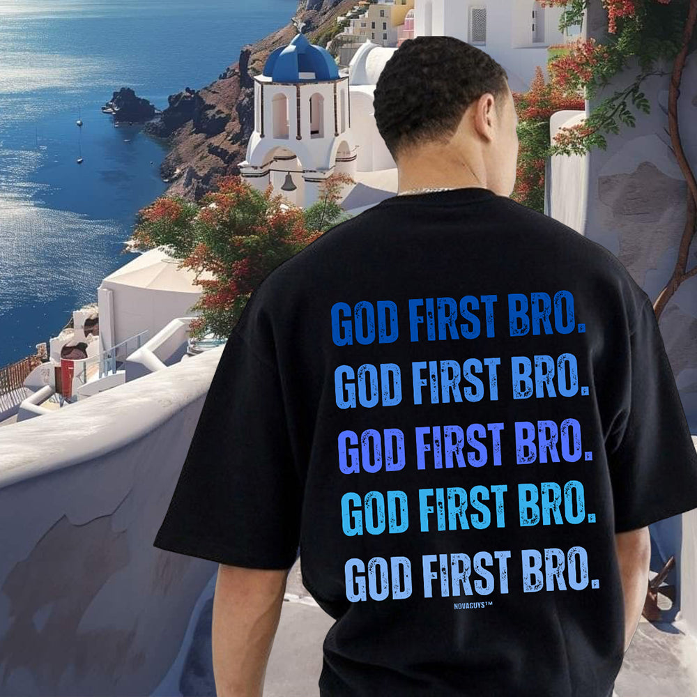 God First Bro. Men's Gradient Blue Cotton T-shirt