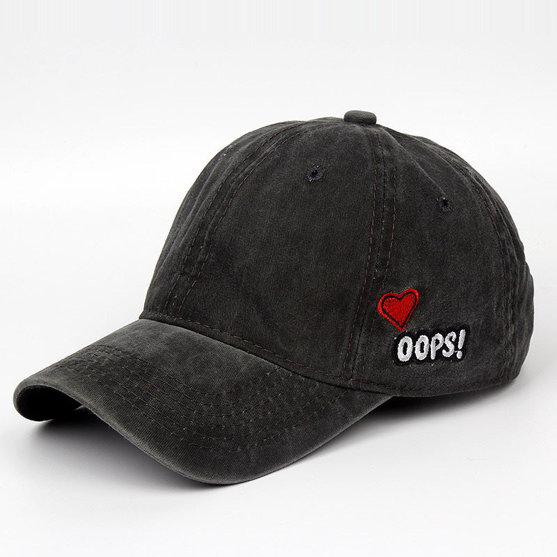 Embroidered Oops Letter Print with Heart Baseball Cap