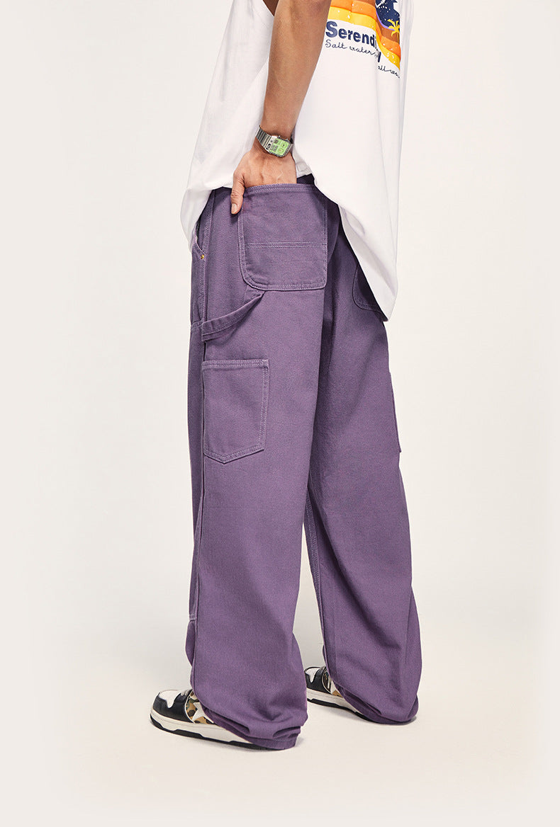 High-Density Twill Multi-Pocket Denim Straight Leg Pants