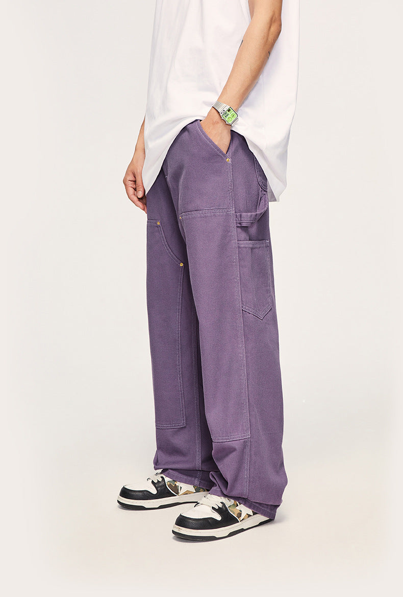 High-Density Twill Multi-Pocket Denim Straight Leg Pants