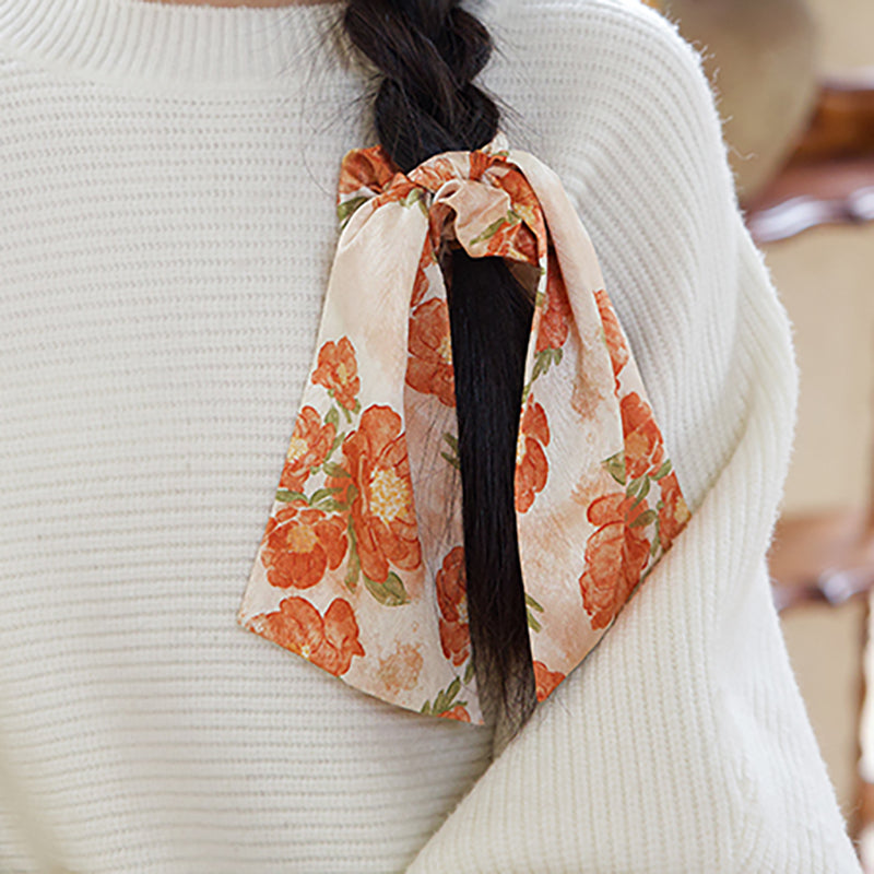 Orange Floral Print Satin Headband