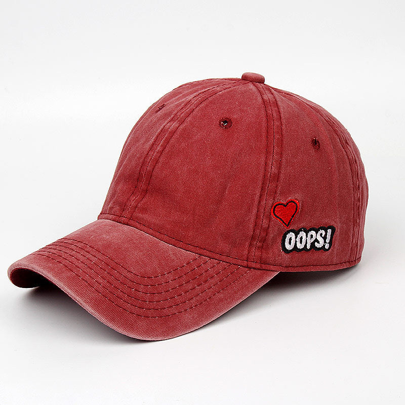 Embroidered Oops Letter Print with Heart Baseball Cap