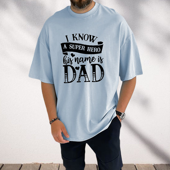 Men's Super Hero Gift For Dad Letter Print Tee