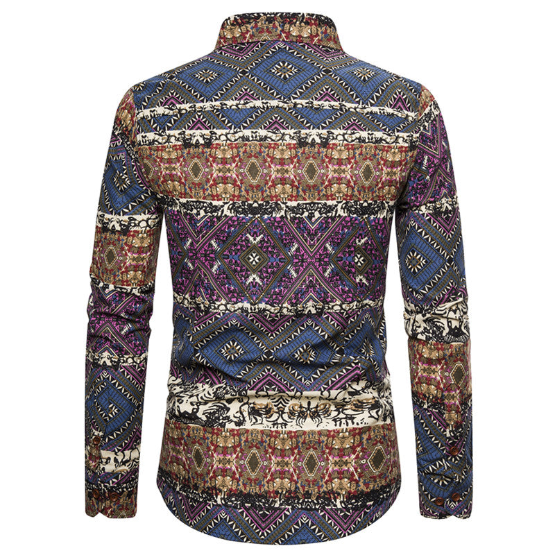 Long-sleeved Shirt With Lapel Print