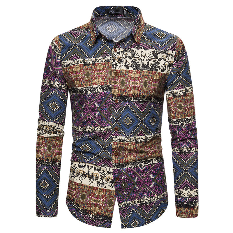 Long-sleeved Shirt With Lapel Print