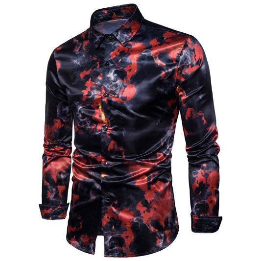 Long-sleeved Shirt With Lapel Print