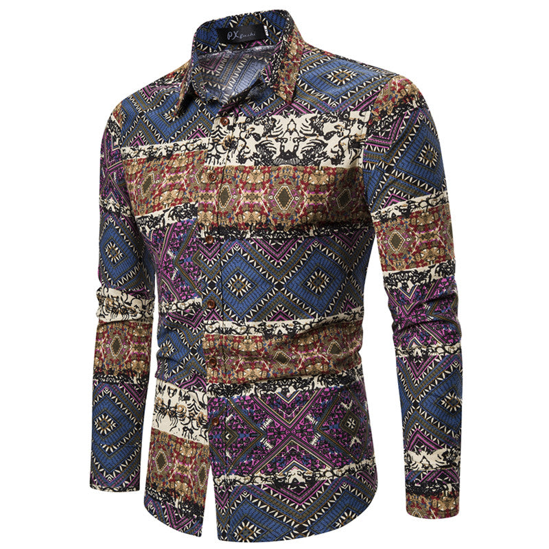 Long-sleeved Shirt With Lapel Print