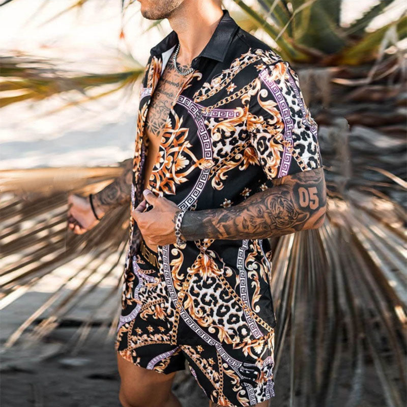 Casual Solid Color Printing Two-piece Suit