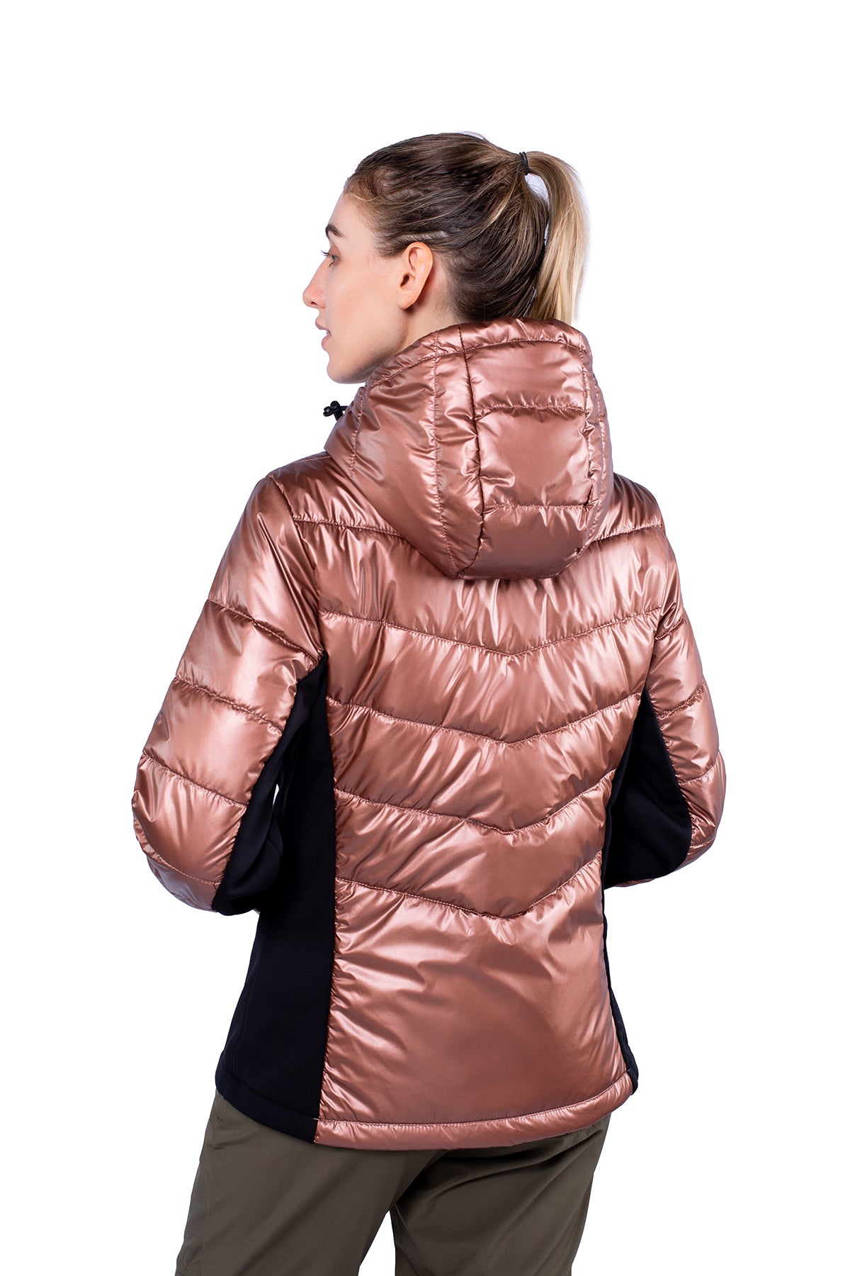 Freetrack Women Winter Light Coats Insulated Double Zipper Hooded Puffer Jacket