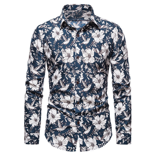 Long-sleeved Shirt With Lapel Print