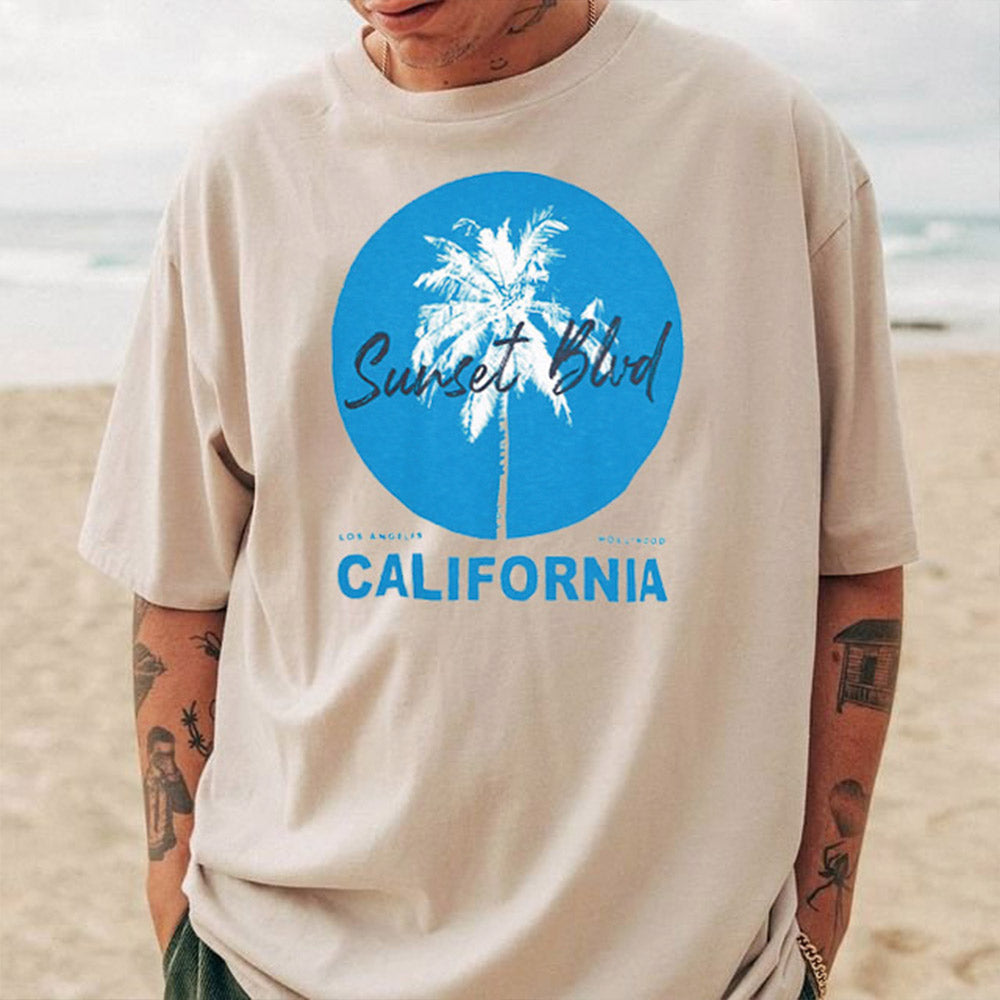 California Graphic Print Loose Men's Short Sleeve T-Shirt