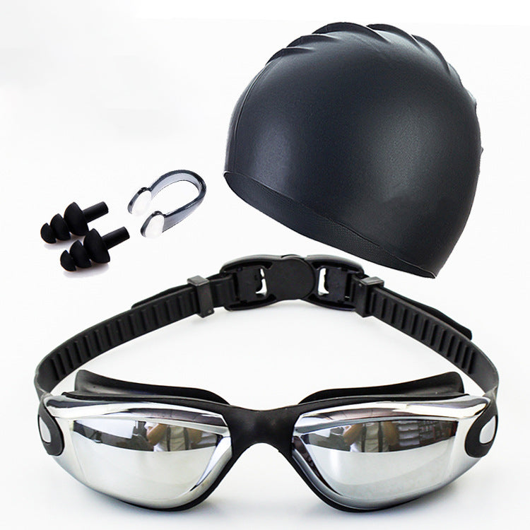 Swimming goggles, Swimming Cap, Nose Clip, Earplugs, Four-piece Set