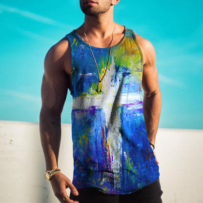 Easter Cross Blue Tie Dye Print Fashion Casual Vintage Tank Top