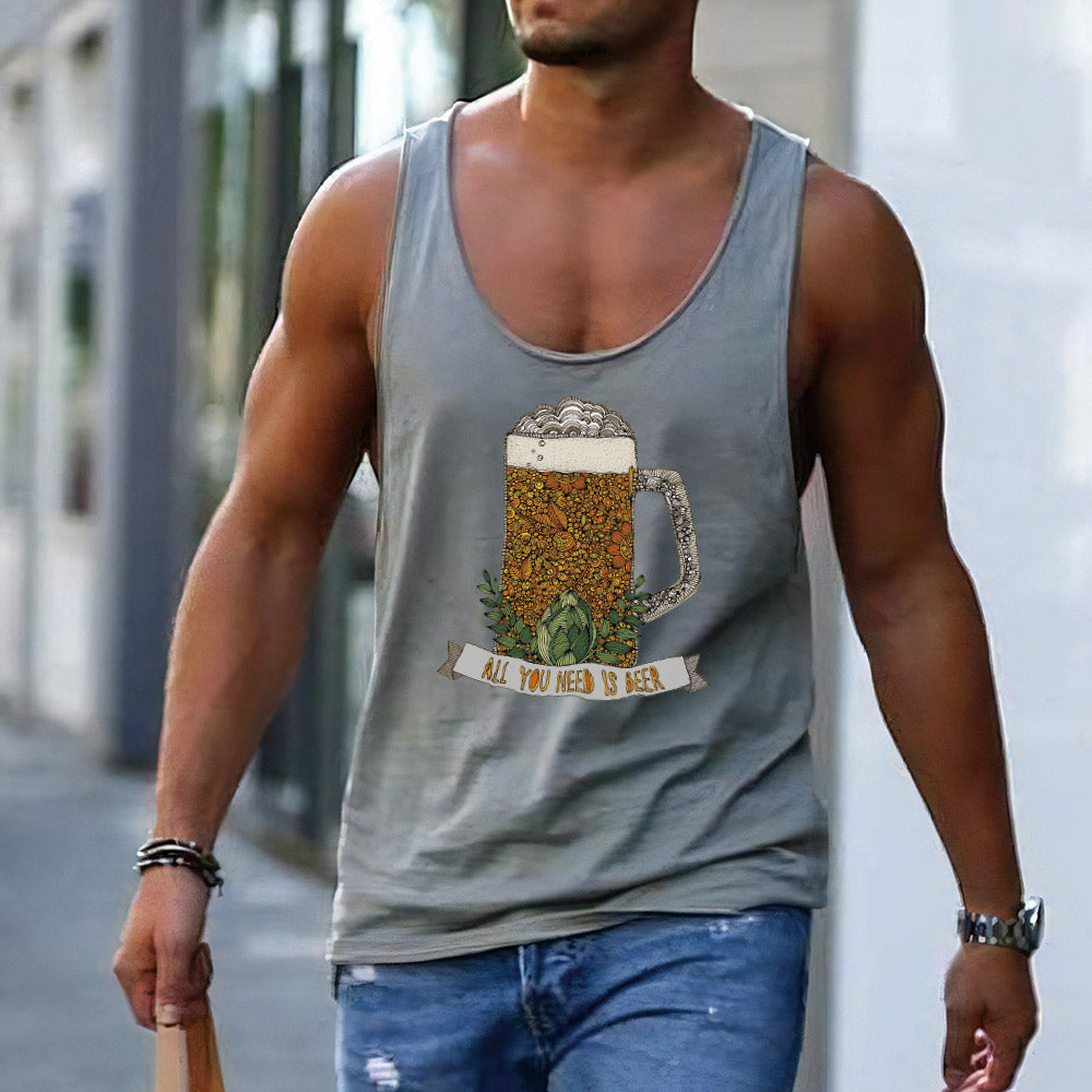 Beer Fun Graphic Print Loose Men's Tank Top