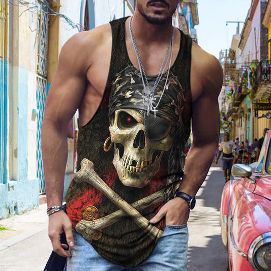 Street Trend Pirate Skull Print Casual Tank Top