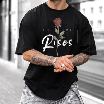 Men Black Rose Graphic Print Short Sleeves T-shirt