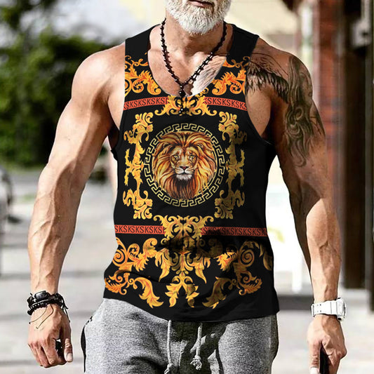 Street Trend Personalized Lion Print Casual Vest