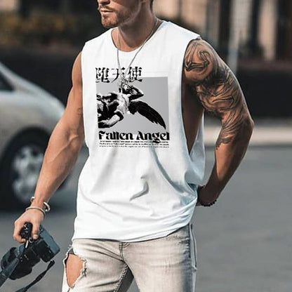 Fallen Angel Graphic Print Casual Loose Men's Tank Top