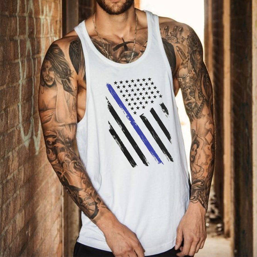 Men's Vintage American Flag Casual Tank Tops-A