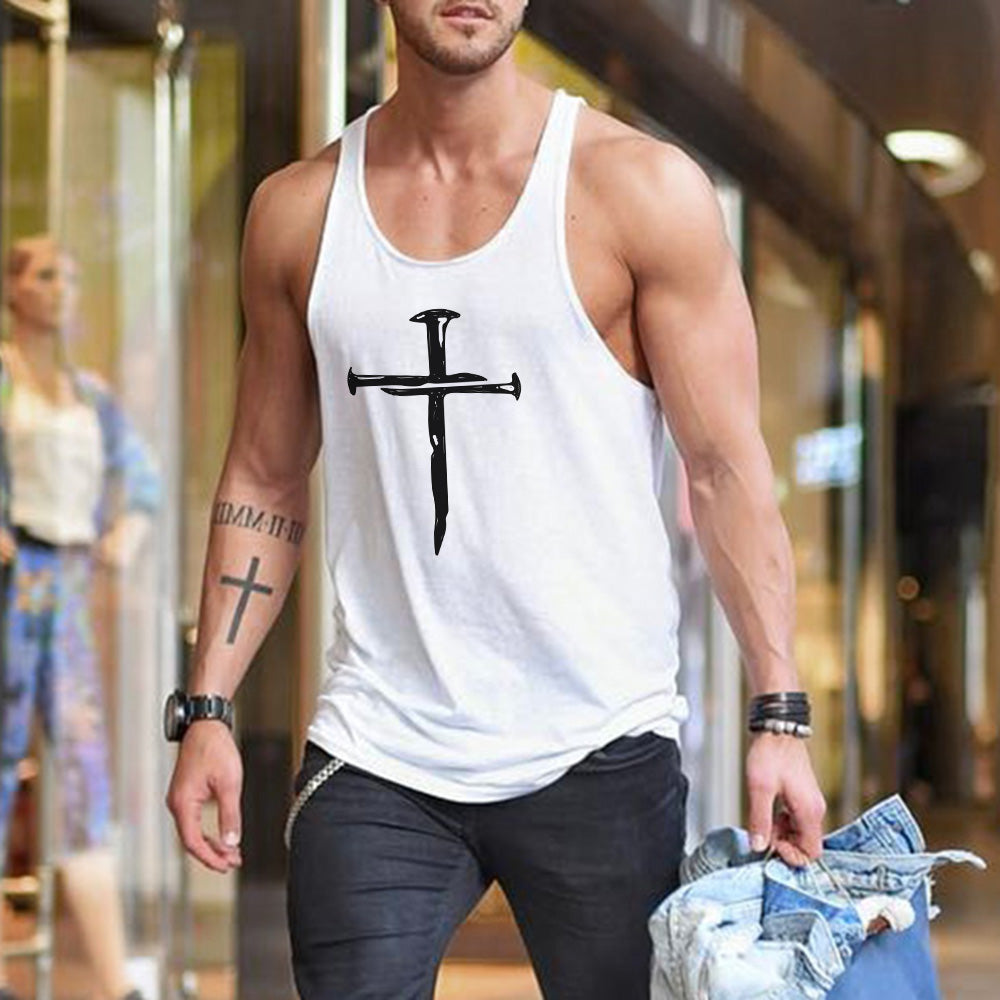 Men's Stylish Cross Printed Tank Tops